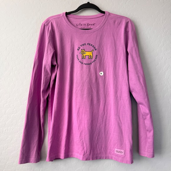 NWOT Life is Good Vintage Long Sleeve T-Shirt Womens Medium Dog Graphic - Picture 1 of 7
